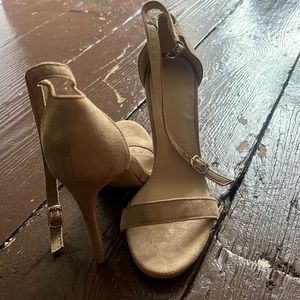 Tan suede heels with ankle strap